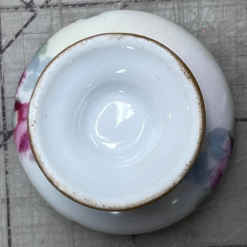 Vintage Hand Painted Porcelain Salt Cellars Set of 6 Pink Rose Gold Footed Bowls